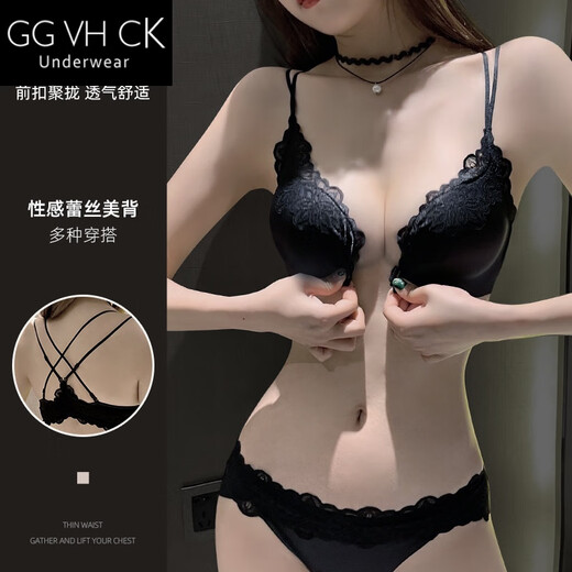 GG VH CK Light Luxury Sexy Underwear Women's Lace New Front Button Bra Small Breast Push-Up Push-Up Showing Bigger Side Breasts Bra Set Leopard Print Set Brand Underwear Gift Box 80A B/36