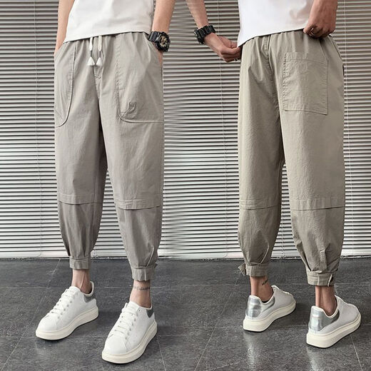 
Fini Dongjue handsome pants for men in summer thin fashion brand small feet workwear nine-point men internet celebrity loose slim Harren Cropped Pants K057 Black 3XL 175-195Jin [Jin equals 0.5 kg]