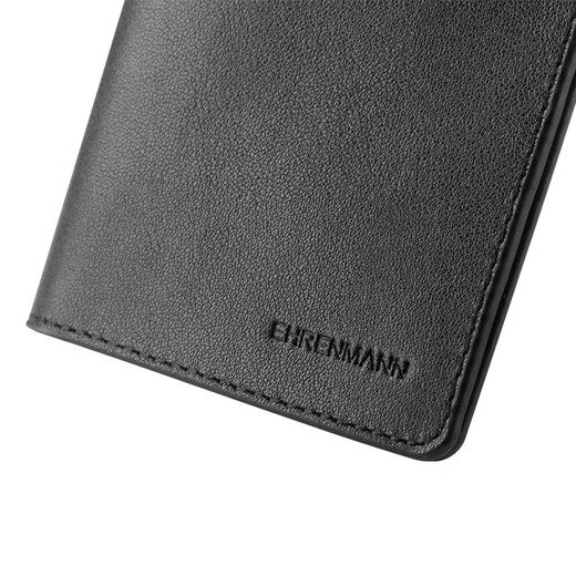 Ehrenmann [natürliches Mikrofaser außerhalb des Drucks] Herrenbrieftasche kleine echte Leder-Brieftasche mit großer Kapazität Kartuschenkartentasche Schwarz