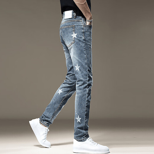 Jeep Spirit Jeans Jeans de alta gama Men Summer Nuevo estilo coreano Light Luxury Luxury Slim Casual Casual DQ-1369 Azul 30