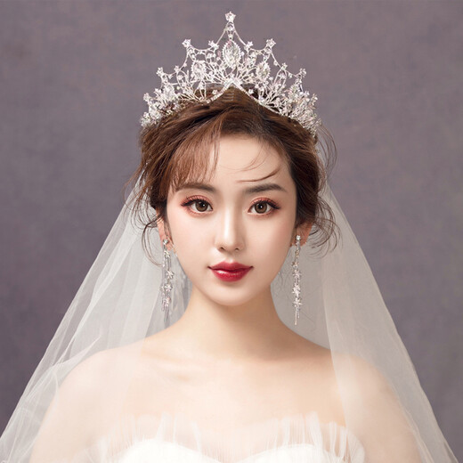 缔晶水晶生日结婚皇冠头饰项链耳夹三件套新娘王冠公主高级感婚礼道具