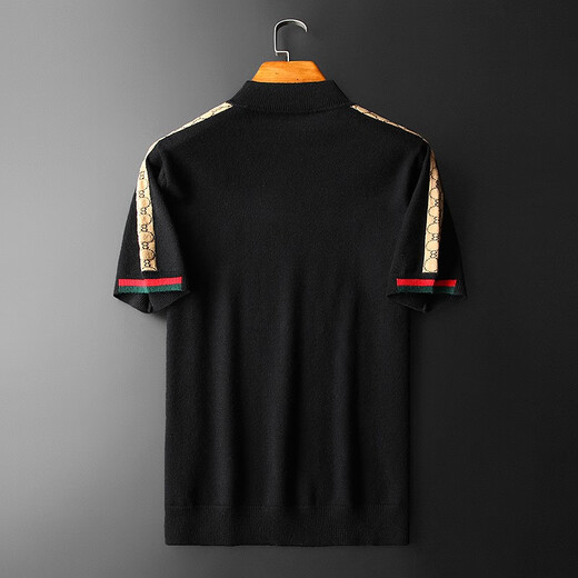 Mr. Guan short-sleeved sweater for men with half-high neck embroidered short-sleeved sweater for autumn and winter thickened half-sleeved sweater for men with middle-neck base shirt 9195 black L/175/50