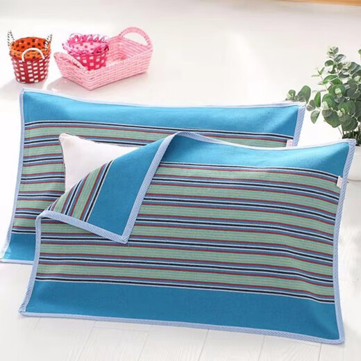 法兰格慕加厚老粗布枕巾亚麻单人加密枕巾四季通用吸汗透气47*74一对 灰彩条一对