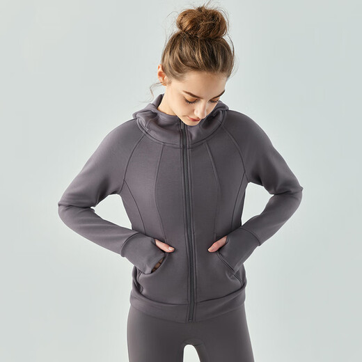 LULUUVTTOH Pilates Sports Jacket Women's Zipper Hooded Yoga Wear Long Sleeve Loose Breathable Running Fitness Repair Wear Top White L