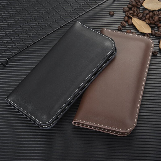 Junan Double Mobile Phone Case deux en un deux sac de rangement de téléphone mobile en cuir authentique deux boîtier de protection de téléphone mobile Horzontal Modèle horizontal Simple Black Largetation de téléphone mobile Longueur 16-17