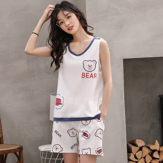 Zimu Yaju Summer Pajamas Women's Summer 2022 new pure cotton sleeveless vest suspender large size home clothing set summer vest women WJ9856 XXL code [125-140Jin [Jin equals 0.5 kg]]