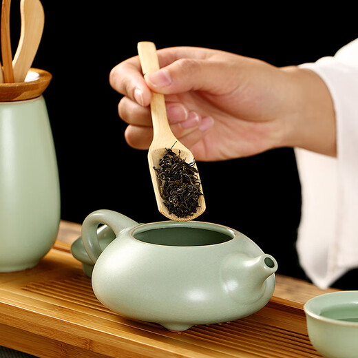Gold inlaid jade tea set accessories tea ceremony six gentlemen ceramic solid wood tea needles tea shovel tea clips Ru kiln tea ceremony