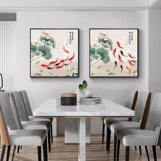 Xiaolulin Chinese style Jiuyu drawing decoration painting restaurant painting study office tea room hanging painting entrance entrance cabinet living room mural 15911 surplus year after year fabric painting 40*40 black frame (gold frame requires note