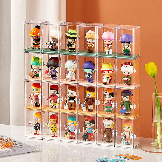 KAMAN Blind Box Storage Display Rack Transparent Dustproof Jar Bubble Mart Doll Doll Storage Box White 6 Pack Free of Glue