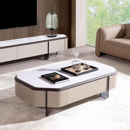 
Coffee table living room Italian light luxury rock panel bright light TV cabinet minimalist combination simple modern household small apartment stylish 13575cm long tea table TV cabinet