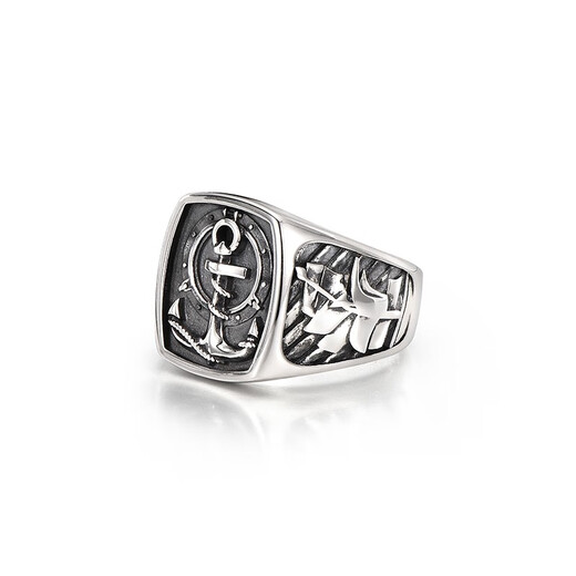 IDEAGEMER Handmade Silver Jewelry 925 Silver Anchor Ring Men's Personalized Niche Original Design Boys' Index Finger and Middle Finger Ring Anchor Ring - Opening No. 22-24