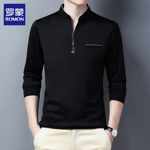 T-shirt à manches longues pour hommes Romon 2024 Spring and Automne Nouveau Sweat-shirt de col décontracté en vrac en vrac 6625 Bleu profond XL [126-140Jin [Jin est égal à 0,5 kg]]]