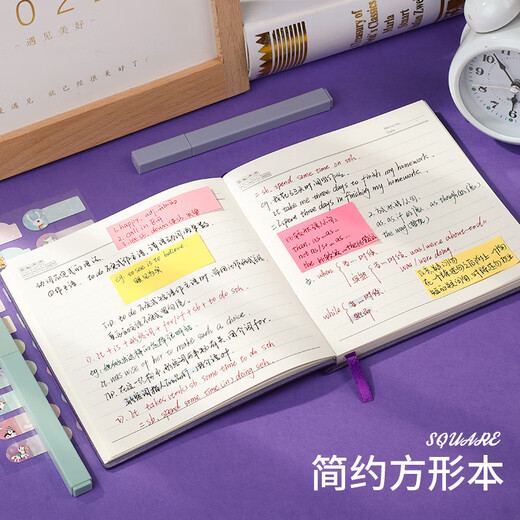 木雷 方形本笔记本子方方本摘抄本文艺青年高颜值正方形手账本ins风大学生考研本子可平铺方格本读书手帐 12004-大号罗兰紫-2本