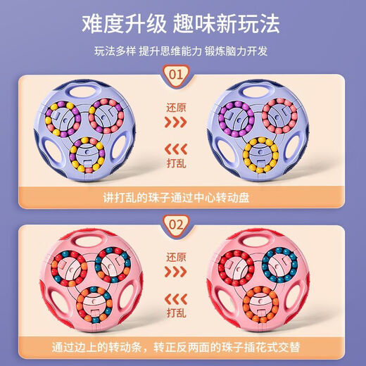 搭啵兔小学生智力开发让孩子放下手机魔方玩具解压减压神器儿童脑力玩具 6色珠魔盘魔方【蓝】+绿汉堡魔方