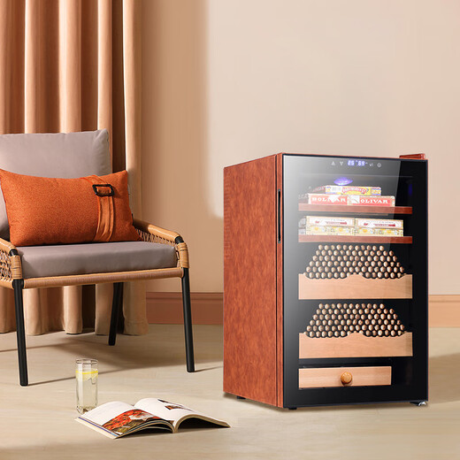 Bacchus cigar cabinet with humidity control, constant temperature and humidity control humidifier box, mini small household solid wood cedar wood embedded mellow culture naked culture red wine cigars energy-saving air-cooled frost-free high-end texture 300-400 pieces (2 naked culture + 2 box culture) 70L