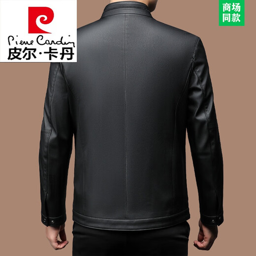 Pierre Cardin Herbst- und Winterstandkragen Schaffell-Schafkinne-Herren-Leder-Leder-Lederjacke aus Leder mit mittleren und älteren Vater und älterer Vater tragen weiche Lederbohnengrün [hinzugefügte Velvet] 9201 170/m (Empfohlen 90-130 Jin [Jin Equals 0,5 kg]))