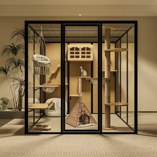 Panoramic Cat Villa Cat House Home Cat Cage Large Indoor Cat Villa Cat Cabinet Luxury Glass Cat Room Customized Length 246 Depth 120 Height 183 Includes Entry Package Installation
