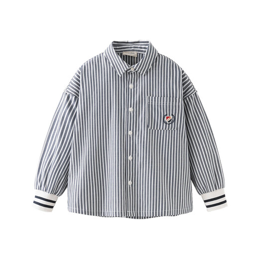 DAVE&BELLA medium and large children's clothes, college style children's shirts, little boys striped shirts, spring new children's clothing, boys' bottoming shirts, navy stripes, in stock 110 cm (recommended height 100-110cm)