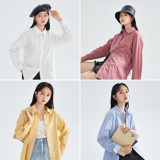 INMAN French commuter high-end long-sleeved professional shirt collection 2026 spring new style versatile shirt tops Pearl White-18518163H2 82.0% polyester fiber 18.0% cotton S