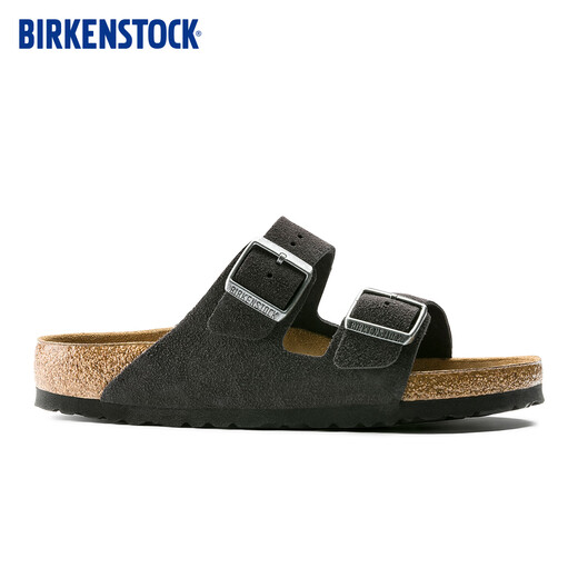 BIRKENSTOCK Birkenstein imported men and women's cowhide suede soft sole Arizona double button sandals grey narrow version 552323 37