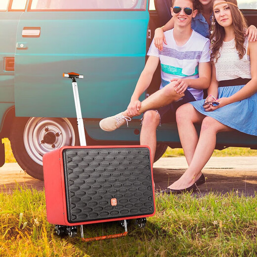 Bed flight attendant 0885/1285 outdoor live broadcast square dance audio wireless Bluetooth high-power portable lever built-in sound card all-in-one speaker BD-H1585 dual microphone BD-H1285 red