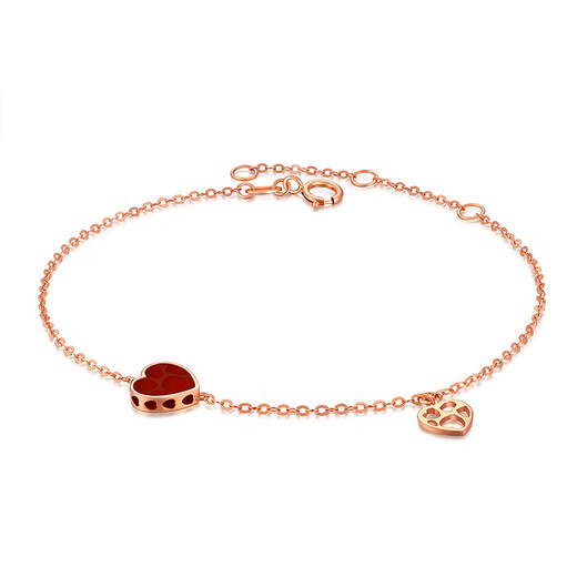 Xie Ruilin (TSL) Little Heart Series 18K Gold Bracelet Inlaid with Love Red Agate Bracelet Women's Birthday 63912 18K Gold Red Agate Bracelet (16+3cm)