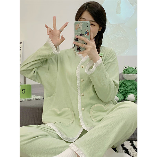 Qiao Yumeng confinement clothes for winter cotton postpartum breastfeeding large size pregnant women pajamas for women spring and autumn style two-piece summer suit for pregnancy confinement v6628 cotton cardigan rabbit suit XL recommended 120-140Jin [Jin equals 0.5 kg] wear