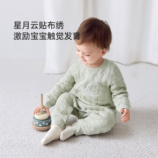 babylove婴儿连体衣秋冬款夹棉保暖衣服男宝女宝哈衣莫代尔爬服刺绣休闲装