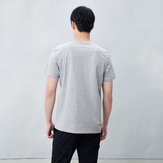 HLA Hailan House short-sleeved T-shirt for men in summer comfortable plain V-neck personalized letter short T men's model HNTBJ2R003A light gray (03) 175/92A (50)