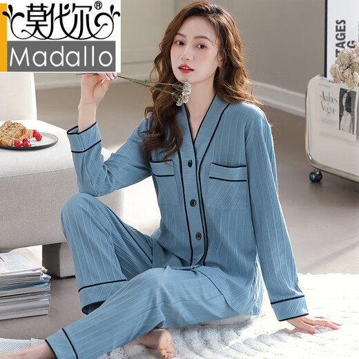 莫代尔睡衣春秋款女2024新款纯棉布料100全棉秀雅家居服女款春秋季 XEQ:9276桔色口袋黑边 纯棉开衫 L 【不起球/不褪色】