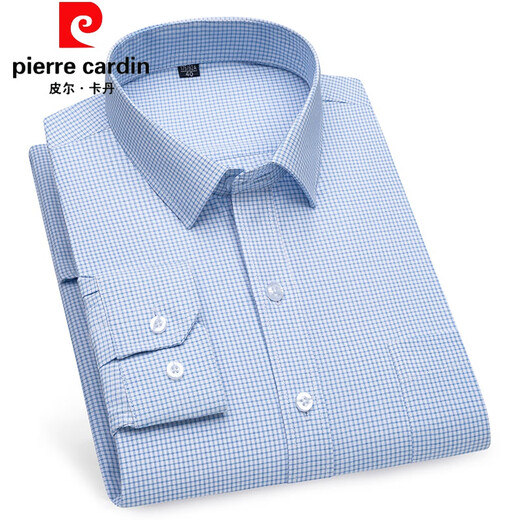 Pier Cardin Herren-Langarm-Hemd mittleren Alters dünn lässiger formeller Verschlüsselung kurzärmelig gestreiftes Plaid-Basis-Hemd Daddy's Outfit Herbst 6627 38