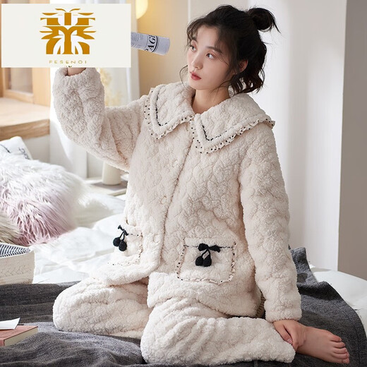 Fmseruios Light Luxury High-End Coral Velvet Cotton Pajama для женщин в зимней трехслойной сгущенной плюшевой домашней одежде для женщин Зимняя фланель MFB12250 ЖЕНЩИНЫ L