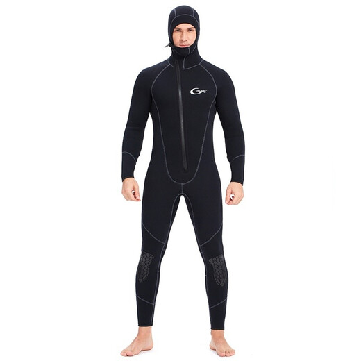 Swimming speed (Yon sub) YON SUB wetsuit one-piece thickened hooded wetsuit snorkeling suit 5mm winter swimming thermal suit cold-proof surfing suit black 5MM thickness L