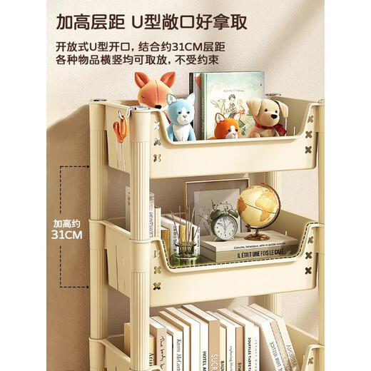 Quanpinwu movable bookshelf storage rack bookshelf floor-standing school bag storage rack storage rack snack rack small trolley small bookshelf