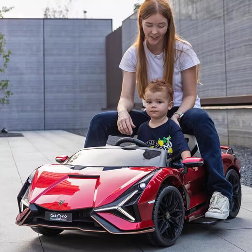 ChiNami children's car can seat adults Lamborghini children's electric car four-wheel parent-child sports car baby remote control toy car green top with MP3 music player