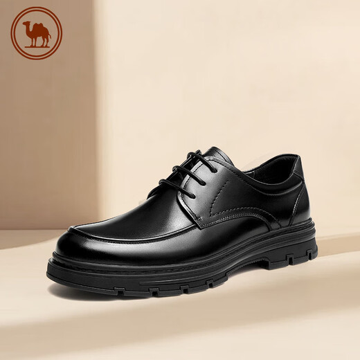 Camel men's leather shoes shiny cowhide comfortable soft sole lace versatile business wedding shoes P13A005031 black 40