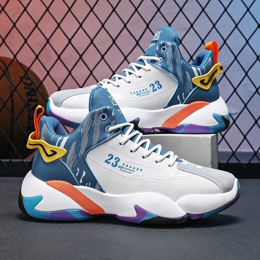 Vantodi Herrenschuhe 2024 Herbst- und Winter neue Schuhe für Männer vielseitige Teenager Sport High-Top-Basketballschuhe Nicht-Schlupf-Dad-Schuhe A757 White Lan [Single] 41