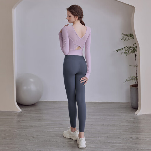 LULULMCCTN long-sleeved yoga suit with chest pad for women, autumn and winter new beautiful back fitness sports Pilates suit, separate milky white long-sleeved M