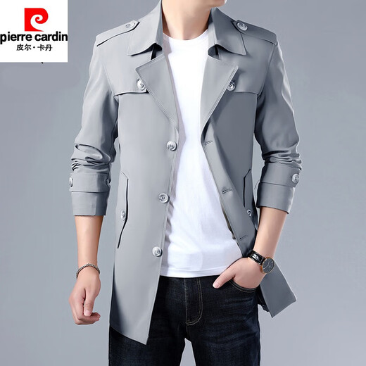 Pierre Cardin 2026 New Mid-Length Men's Windbreaker Spring and Autumn Slim British Style Trendy Handsome Jacket Men 8808 Off-White M 105-115Jin Jin is equal to 0.5 kg, left and right wear