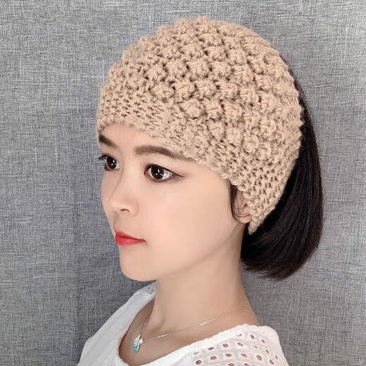 Knitted wool headband Korean headwear wide-brimmed elastic personalized braided European and American autumn and winter warm headscarf headband hat dark khaki pineapple flower
