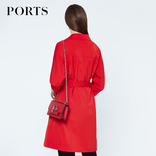 
PORTS New Product Women's Simple Lapel Medium-length Trench Coat LN8T022HWB015 Flame Red-2 M (6)