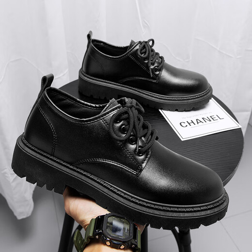 Oren Woodpecker Suit Leather Shoes Men's Spring British Style Business Suit Students Increased Casual Soft Sole Waterproof Black Big Toe Shoes Black 40