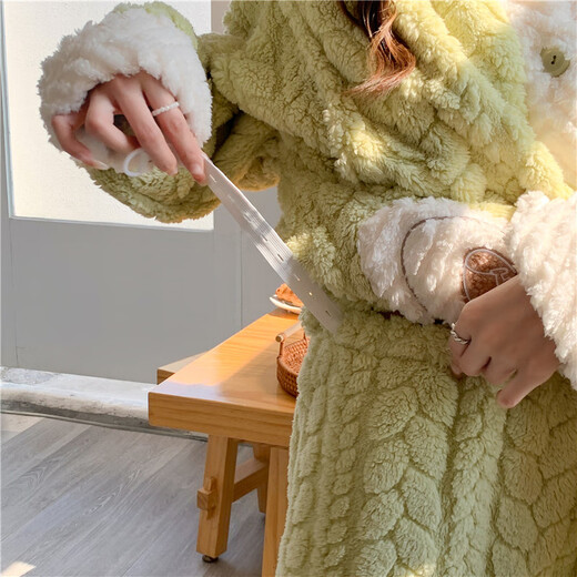 爱茵慕西月子服秋冬法兰绒孕妇睡衣加绒加厚产妇产后12月份哺乳睡衣套装 AMY9923#绿色 L码 (推荐体重 90-120斤左右)