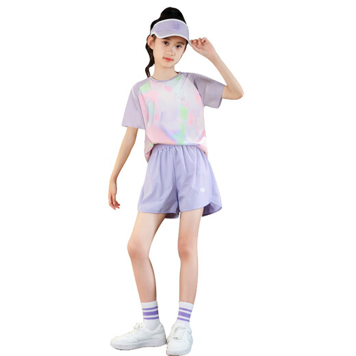 Yoyo Un traje deportivo de secado rápido para niños para niñas Summer Fashionable Ropa para niños pantalones cortos de seda de seda de dos piezas Ropa de verano grande para niños Big Children's Summer 9889 White 18419 Pink 140