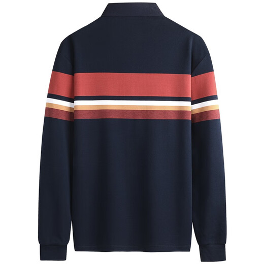 Shanshan (FIRS) Camiseta de manga larga de algodón puro para hombres nuevas rayas bordadas para hombres Polo826 Maple Leaf Red M (170)