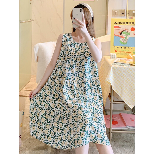Zhidoudou ärmellose Baumwollseide Nachthemd für Frauen im Frühling und Sommer Internet Promi große Pyjamas Home Kleidung Japanische Märchenrock Student Baumwollseide Rock Dünn 1697 Jasminpfirsichpulver m