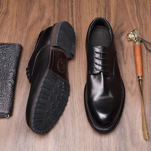Shen Caizi's high-end formal leather shoes for men's business casual shoes horse leather derby shoes for young people's suit shoes genuine leather men's shoes for British black high-end horse leather 40