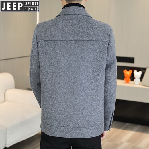JEEP SPIRIT羊毛呢外套男士短款双面尼大衣秋冬新款男装加厚呢子夹克 常规 N2308/灰色/毛衣 XL 适合130-150斤