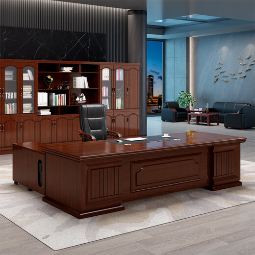 Rulan boss desk office desk and chair combination Chinese style high-end CEO desk office desk single supervisor desk manager desk 2.6 meters desk + chair + 8-door bookcase
