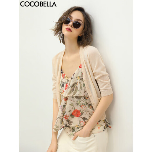 COCOBELLA five-quarter sleeve multi-color short cardigan women's multi-color knitted light top NMZ176 apricot M